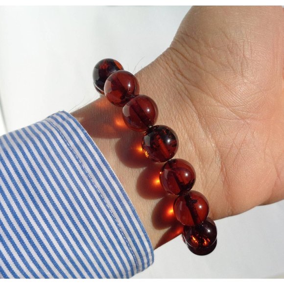 BALTIC AMBER Bracelet 100% NATURAL 11mm Round Amber Beads Real Cognac Amber 12gr - Picture 9 of 9